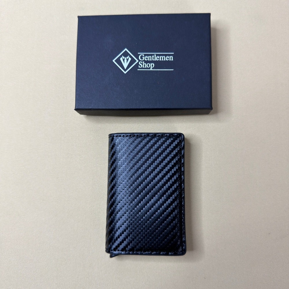 NEW‎ Gentlemen Shop Carbon Fiber Leather Trifold Wallet RFID Pop Up Card Holder